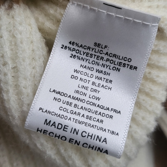 &merci Long Sleeved Sweater with Tan and White Chekers SIZE M (NWT) - Picture 8 of 9